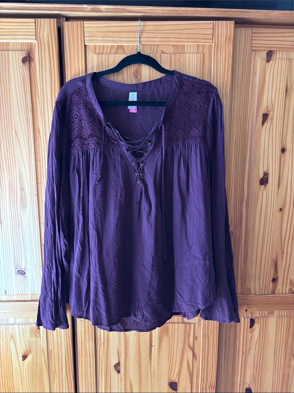 No Boundaries Plum Lace-Up Boho Blouse